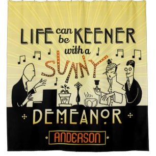 20s Retro Art Deco Sunny Demeanour Custom Name Shower Curtain