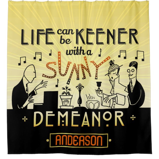 20s Retro Art Deco Sunny Demeanour Custom Name Shower Curtain (Front)