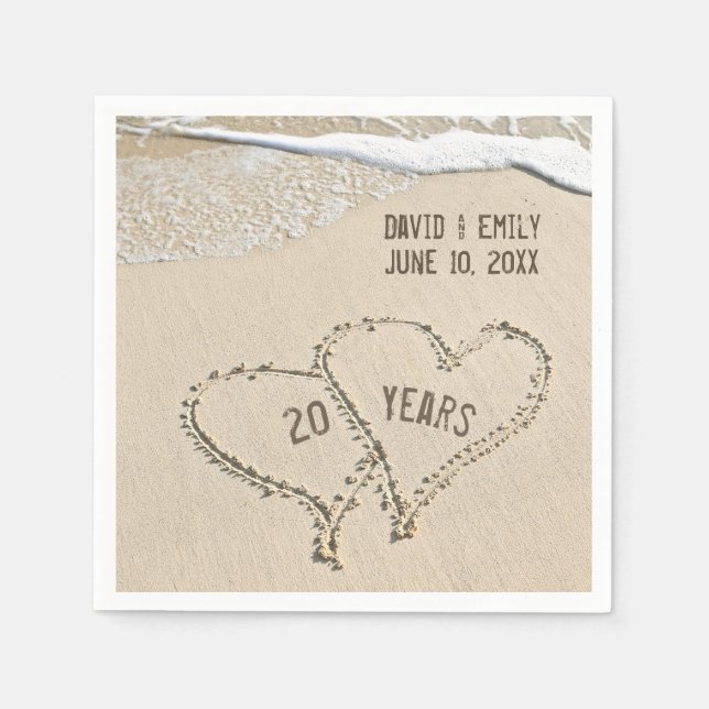 20th Anniversary Beach Hearts Napkins (Front)