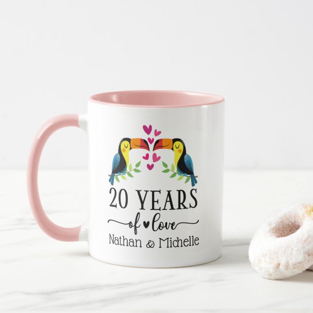 20th Anniversary Bird Couple Matching Mug (With Donut)