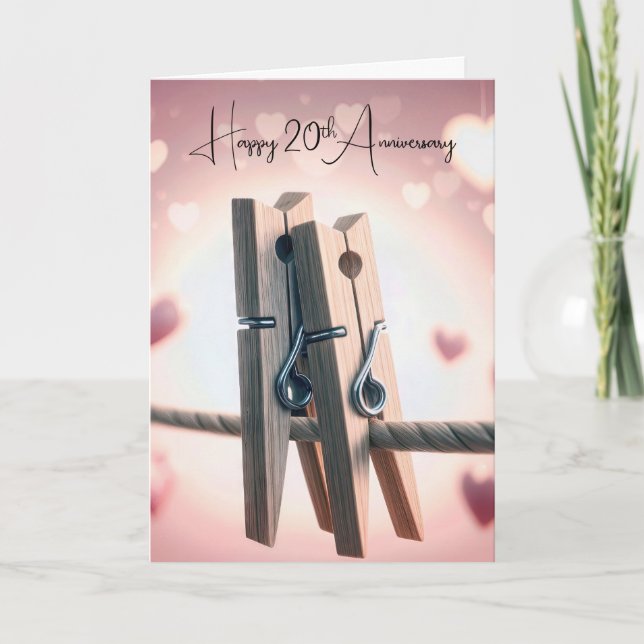20th Anniversary Clothespins On a Clothesline Card (Front)
