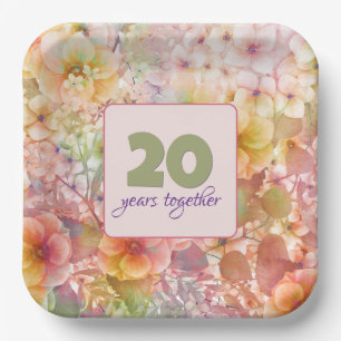 20th Anniversary Cosmos Floral Design Paper Plate