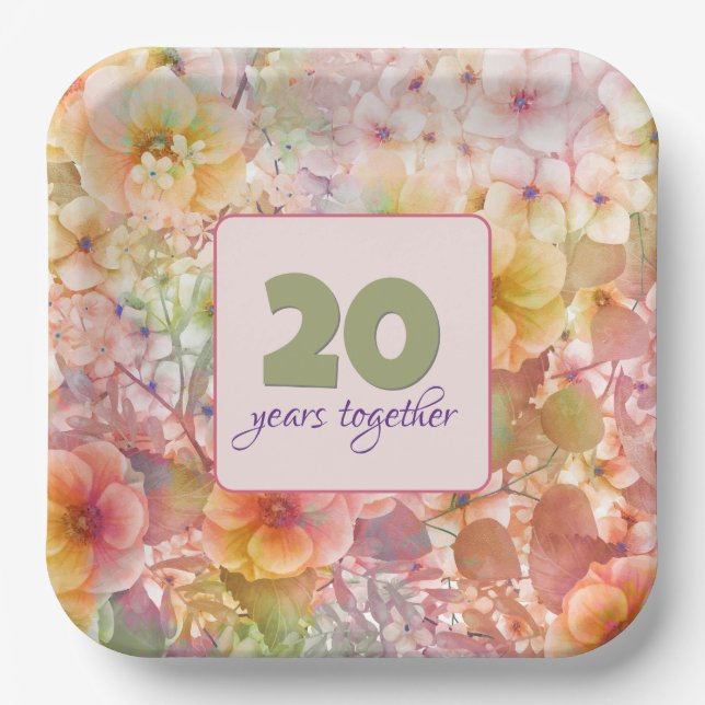 20th Anniversary Cosmos Floral Design  Paper Plate (Front)