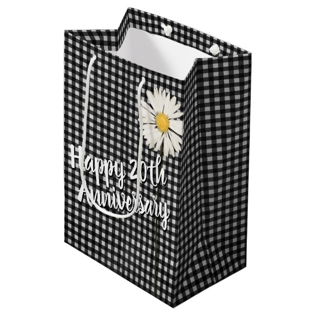 20th Anniversary Daisy On Gingham Medium Gift Bag (Front Angled)