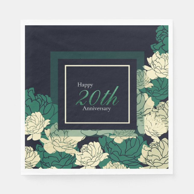 20th anniversary emerald green rose print napkin (Front)