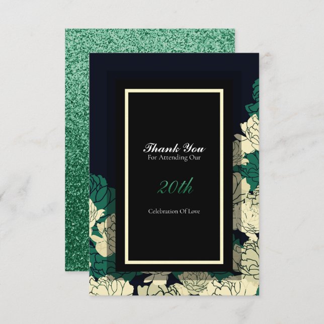20th anniversary emerald green rose thank you card (Front/Back)