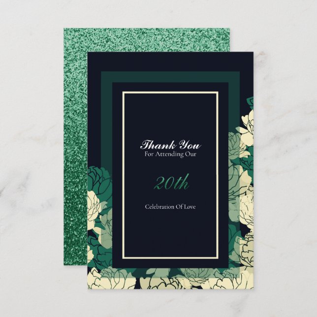 20th anniversary emerald green rose thank you card (Front/Back)