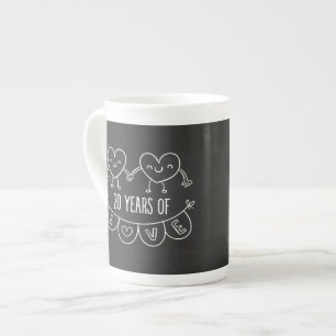 20th Anniversary Gift Chalk Hearts Bone China Mug