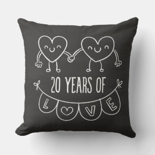 20th Anniversary Gift Chalk Hearts Cushion
