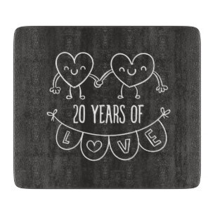 20th Anniversary Gift Chalk Hearts Cutting Board