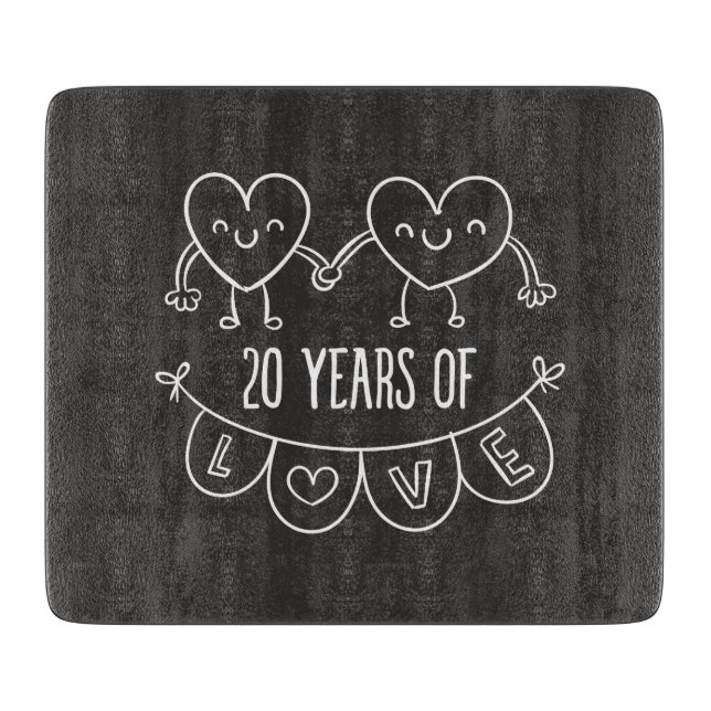 20th Anniversary Gift Chalk Hearts Cutting Board (Front)