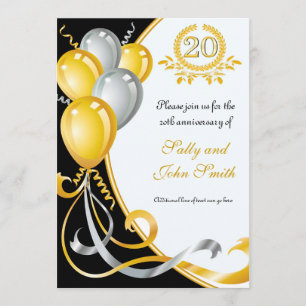 20th Anniversary Gold & Silver Birthday Invitation