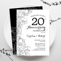 20th Anniversary Invitation - Black White Floral