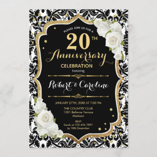 20th Anniversary Invitation - Black White Gold