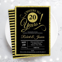 20th Anniversary Party - Gold Black Invitation