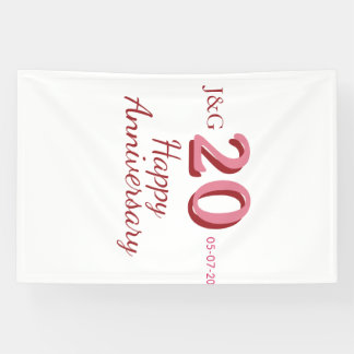 20th anniversary pink name date monogram bold banner