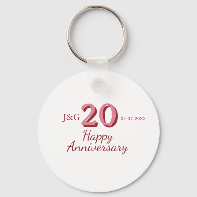 20th anniversary pink name date monogram bold key ring (Front)