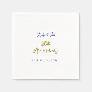 20th anniversary purple gold name date elegant napkin