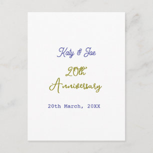 20th anniversary purple gold name date elegant postcard