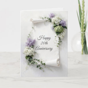 20th Anniversary Scroll Lilacs and Hydrangeas Card