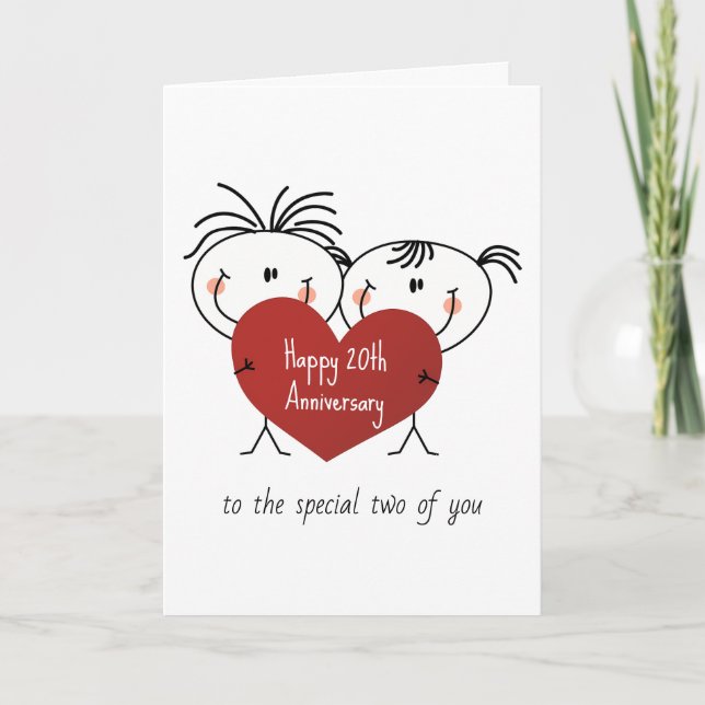 20th Anniversary Stick Figure Couple With Heart Card (Front)