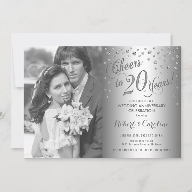 20th Anniversary with Photo - Diamond Silver Invitation (Front)
