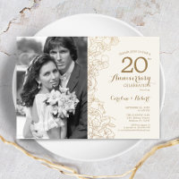 20th Anniversary With Photo - Ivory Gold Floral
