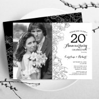 20th Anniversary With Photo - White Black Floral