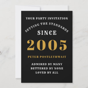 20th Birthday 2005 Black Gold Personalised For Him Invitation