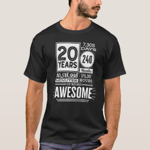 20th Birthday 20 Years Of Being Awesome 7300 Days  T-Shirt