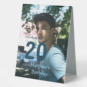 20th birthday add name photo date man blue white s
