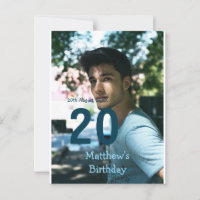20th birthday add name photo date man blue white s