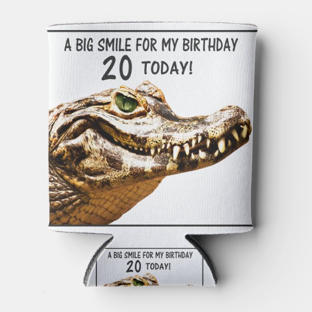20th Birthday Alligator Smile Can Cooler (Front)