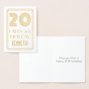 20th Birthday - Art Deco Inspired Look "20" & Name Foil Card