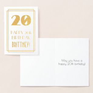 20th Birthday: Art Deco Inspired Look "20" & Name Foil Card