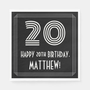 20th Birthday: Art Deco Inspired Look "20" + Name Napkin