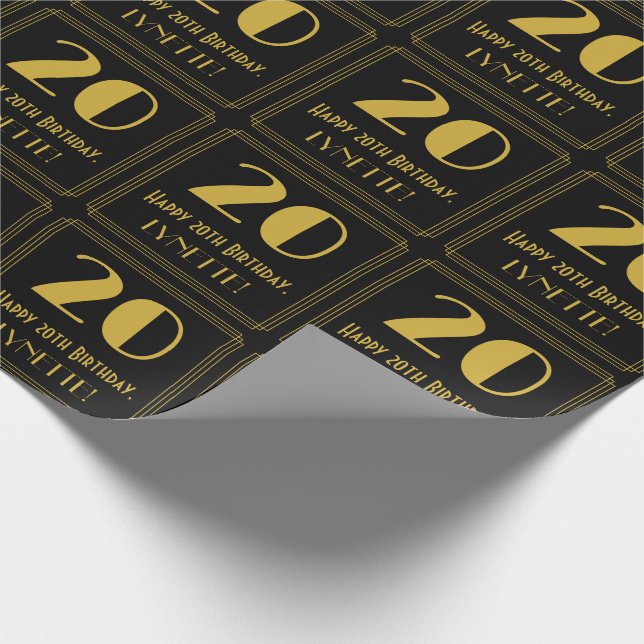 20th Birthday ~ Art Deco Inspired Look "20", Name Wrapping Paper (Corner)