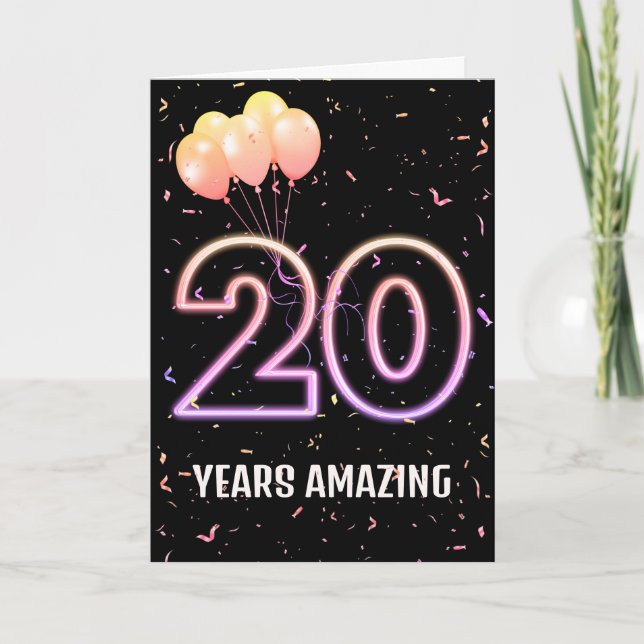 20th Birthday Balloons and Confetti Card (Front)