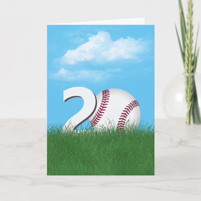 20th Birthday Baseball In Green Grass Card (Front)