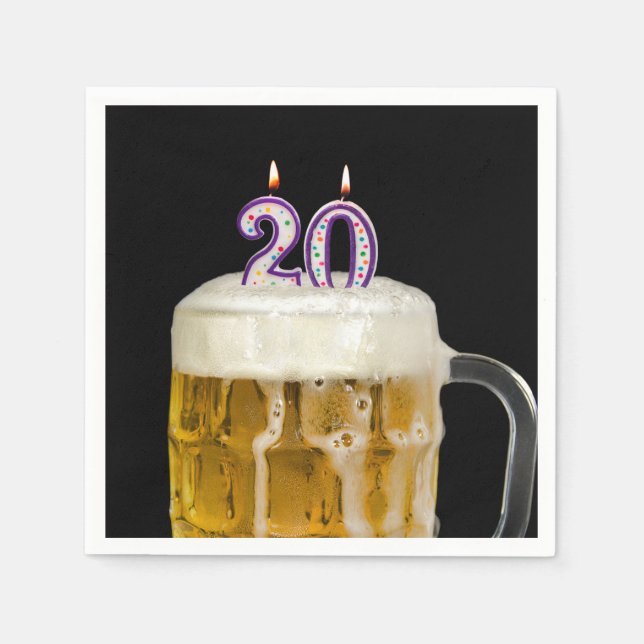 20th Birthday Beer on black Napkin (Front)