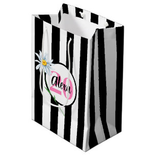 20th Birthday Black And White Stripes Medium Gift Bag