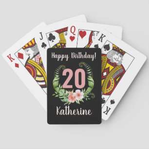 20th birthday black floral playing cards
