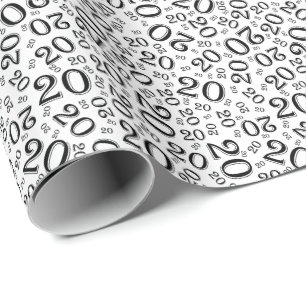 20th Birthday Black/White Random Number Pattern 20 Wrapping Paper