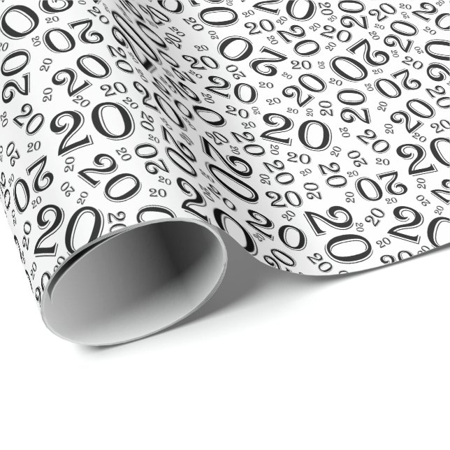 20th Birthday Black/White Random Number Pattern 20 Wrapping Paper (Roll Corner)