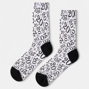 20th Birthday Black/White Random Number Pattern Socks