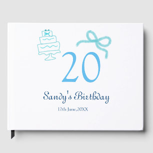 20th Birthday blue bow cake name date pastel retro Guest Book
