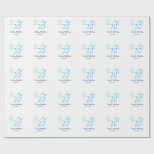 20th Birthday blue bow cake name date pastel retro Wrapping Paper