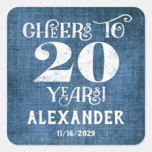 20th Birthday Blue Linen Thank You Favour Stickers