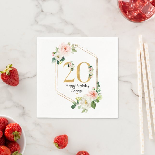 20th Birthday Blush Pink & Gold Custom Napkin (Insitu)
