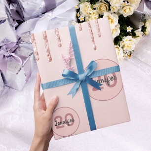 20th birthday blush rose gold glitter drips wrapping paper
